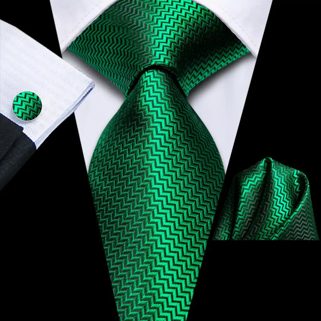 Hi-Tie Solid Green Orange Mens Fashion Necktie Handkerchief Cufflinks for Tuxedo Accessory Classic Silk Luxury Tie for Man Gift