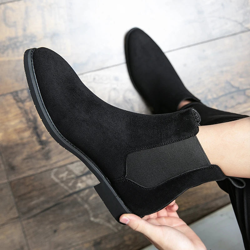 Trendy Brand 2025  British Style Men Boots High Top Slip On Suede Leather Ankle Boots Spring Autumn New Chelsea Boots Men Casual Shoes