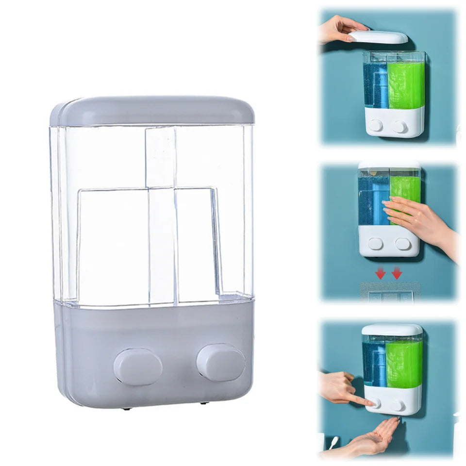 Doublehead Soap Dispenser Bathroom Wall Mount Shower Shampoo Bottle Lotion Container Holder Double Head Foam Hand Wash Dispenser