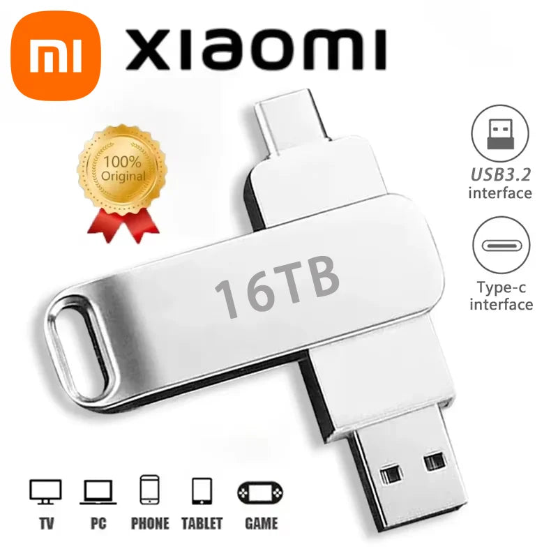 Xiaomi 16TB Flash Drive Usb 3.2 Super High Speed Metal Transfer U Disk Pen Drive Waterproof Type C Disk SSD USB Drive Disk WHEN YOU BUY ONE WE WILL OFFER YOU A FREE LAPTOP STAND GIFT ORDER NOW BEFORE THIS PROMOTION END