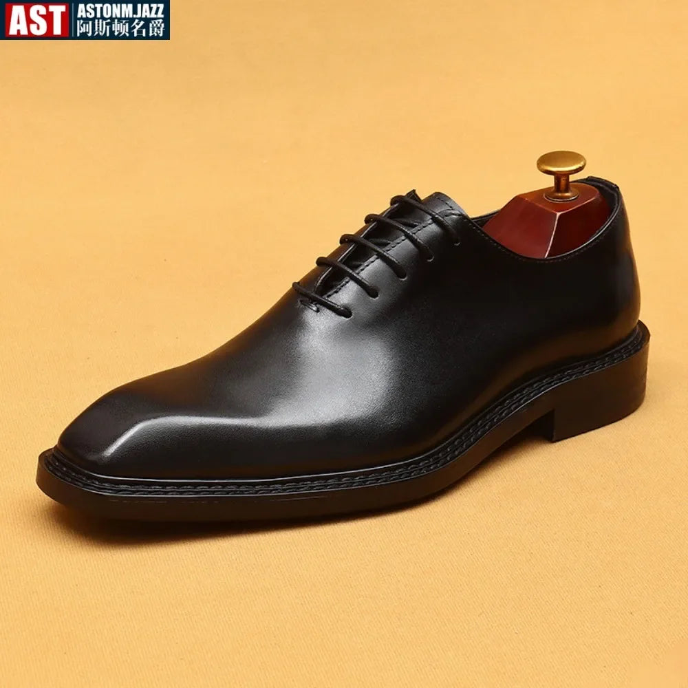 Handmade Mens Wedding Oxford Shoes Brown Genuine Leather Brogue Men's Dress Shoes Lace Up Business Formal Shoes for Men