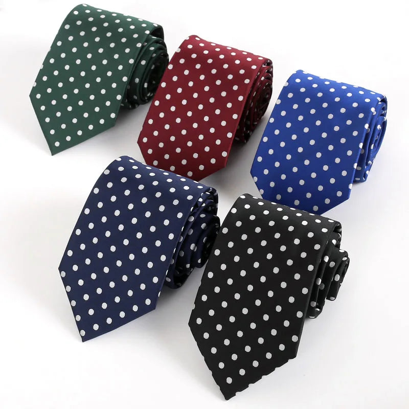 Brand New 2025 Fashion Dot Tie For Mens 8CM Necktie Business Formal Polka Dot Necktie Wedding Gift Orange Blue Red Tie Accessories Gravatas