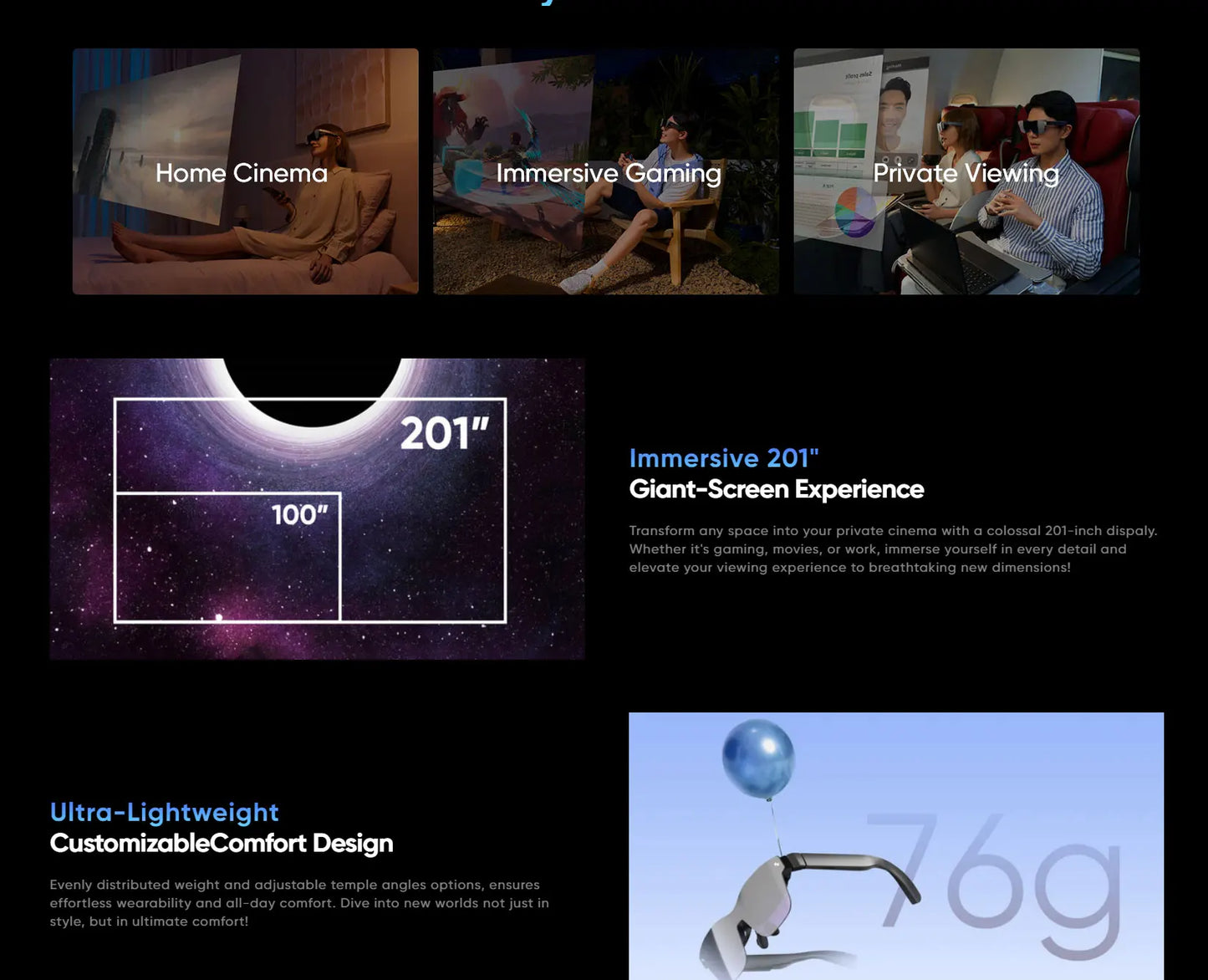 NEW 2024-2025TCL Rayneo Air 2 Smart AR Glasses 201 inch Giant Screen Viewing for iPhone Android Phones Computer Switch Steam Deck PS5