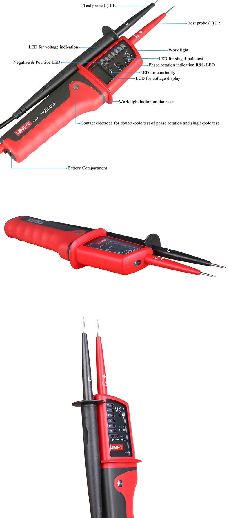UNI-T UT15B UT15C AC/DC Voltage Tester UT18D UT18C RCD Handheld Digital Multimeter 690V Display Continunity Voltmeter