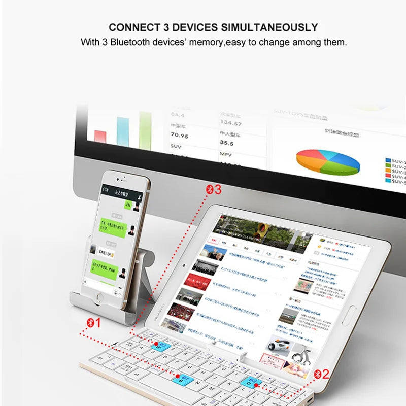 Our New 2025 collection  Foldable Bluetooth Keyboard Rechargeable Keyboard Mini Folding Wireless Keyboard Aluminum Keypad With Stand For Phone