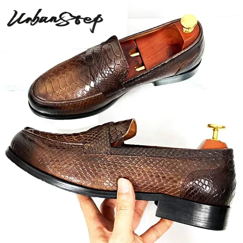 LUXURY MEN LEATHER SHOES BLACK COFFEE SLIP ON SNAKE PRINT DRESS MEN'S CASUAL SHOES WEDDING OFFICE BANQUET Loafers Shoes For Men