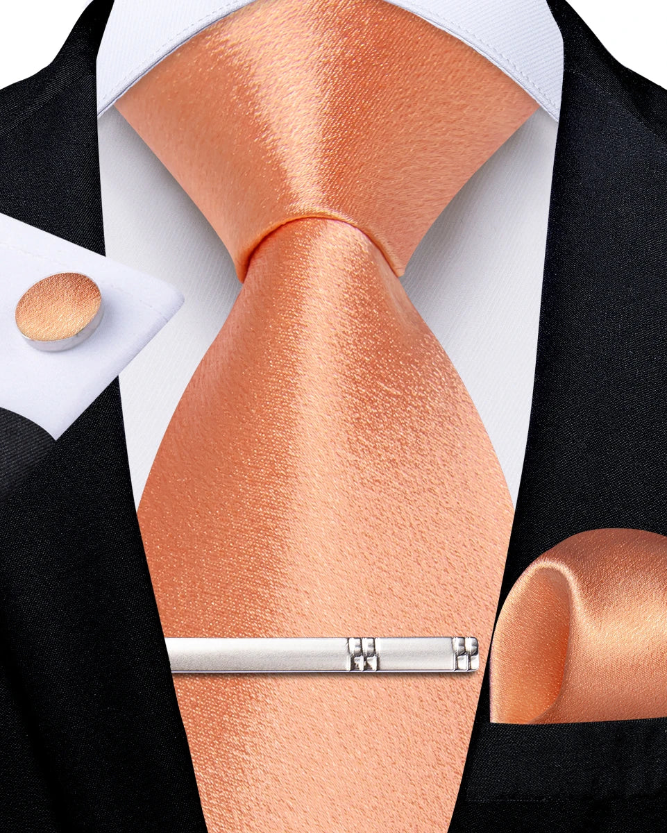 4Pcs Solid Green Brown Black Blue Red Satin 8cm Men Tie Set Handkerchief Cufflinks Wedding Party Accessories Gift for Husband