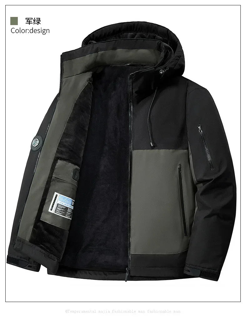 Winter Men Thick Warm Waterproof Parkas Jackets Hat Detachable Men Wool Liner Fleece Coats Male Parka Plus Size Winter Jacket