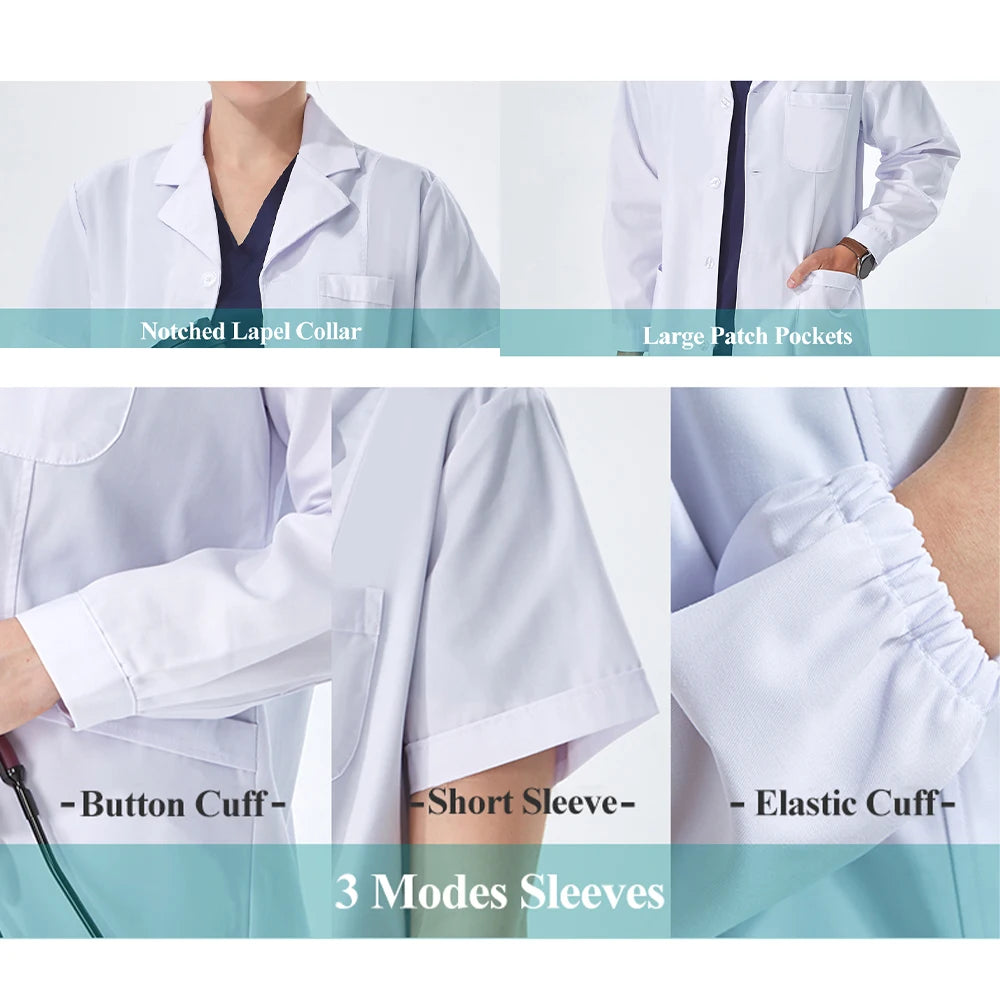 NEW 2024  White Lab Coat for Women Men Students Chemistry Healthcare Professionals Nurse Long Sleeves Doctor Work Robe XK002