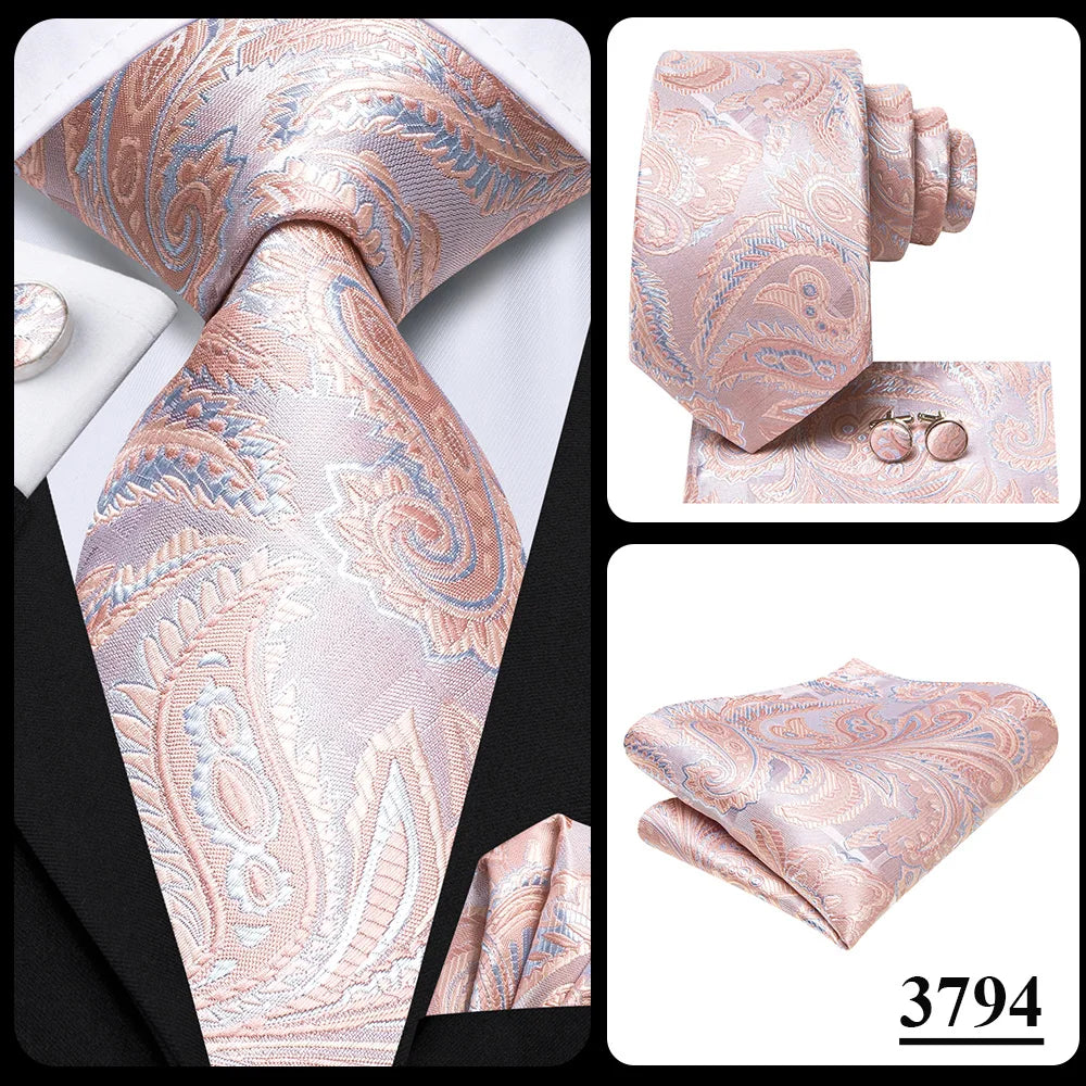 Our Brand  2025 Hi Tie Striped Sage Green Mens Fashion Necktie Handkerchief Cufflinks for Tuxedo Accessory Classic Silk Luxury Tie for Man Gift