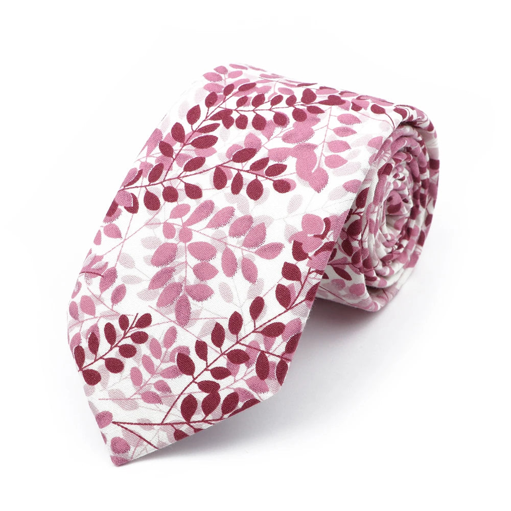 New Chic Floral Tie For Men 2025 100% Cotton Beautiful Elegant Flower Necktie White Blue Narrow Skinny Wedding Casual Cravat