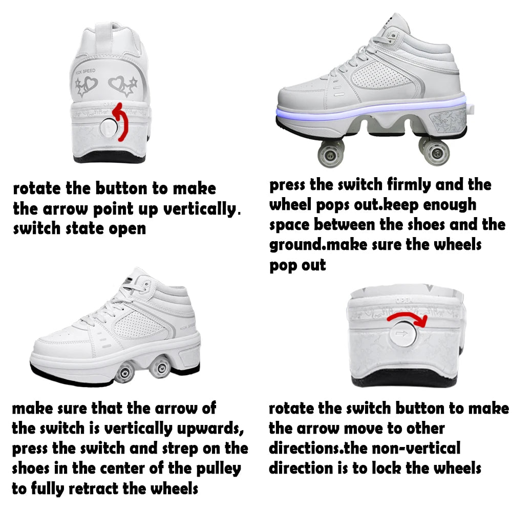 Roller Skates Running Sneakers Women's Roller Skates Adult Children Unisex Roller Skates Transformer Parkour Shoes 4 Wheels
