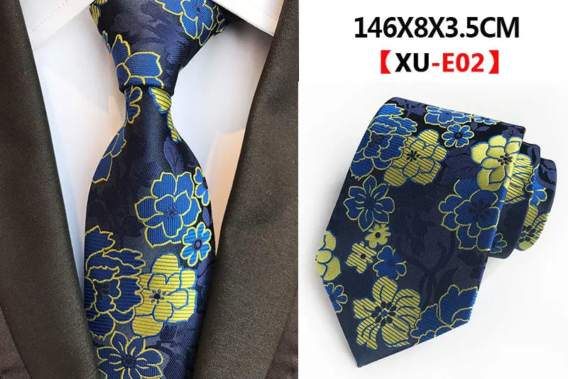Men's Fashion Tie 8cm Silk Classic Necktie Yellow Blue Plaid Striped Flower Ties Business Wedding Mans Neckwear Gift Accessories