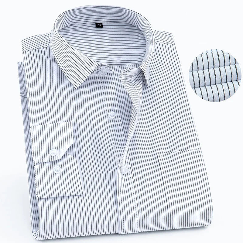 Plus Size 9XL 8XL Men's Business Casual Long Sleeved Shirt Classic Striped Male Social Dress Party Tuxedo Shirts Yellow Purple