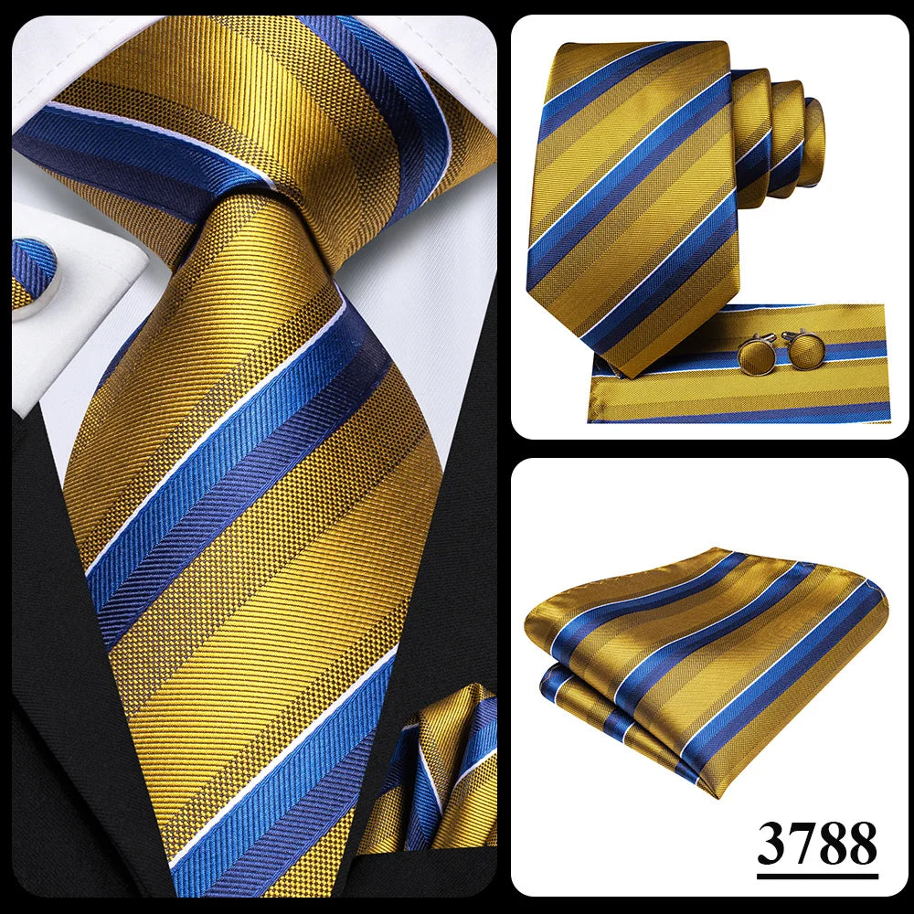 Our Brand  2025 Hi Tie Striped Sage Green Mens Fashion Necktie Handkerchief Cufflinks for Tuxedo Accessory Classic Silk Luxury Tie for Man Gift