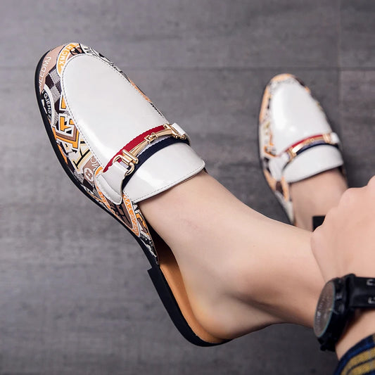 TINTINOS 2024 Summer Half Shoes Men Leather Shoes Men Mules Casual Shoes Fashion Half Drag Loafer Leather Men Shoes Mocassin Handmade Shoes