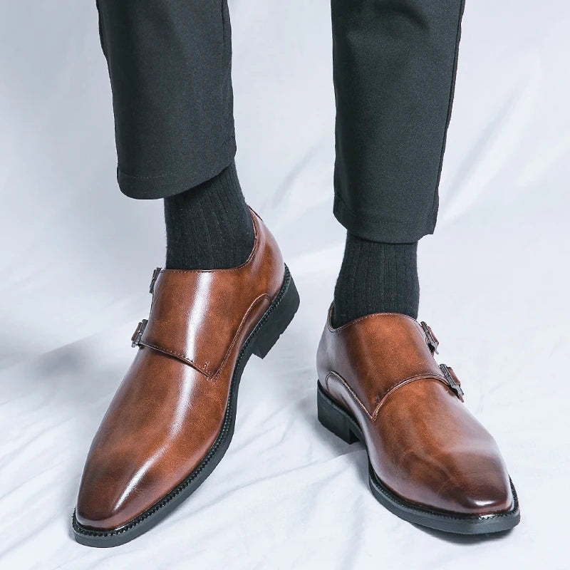 2024-2025 New Leather Shoes for Men Monk Shoes Classic Brown Wedding Shoes for Men Fashion Casual Men Shoes Evening Dress Moccasins
