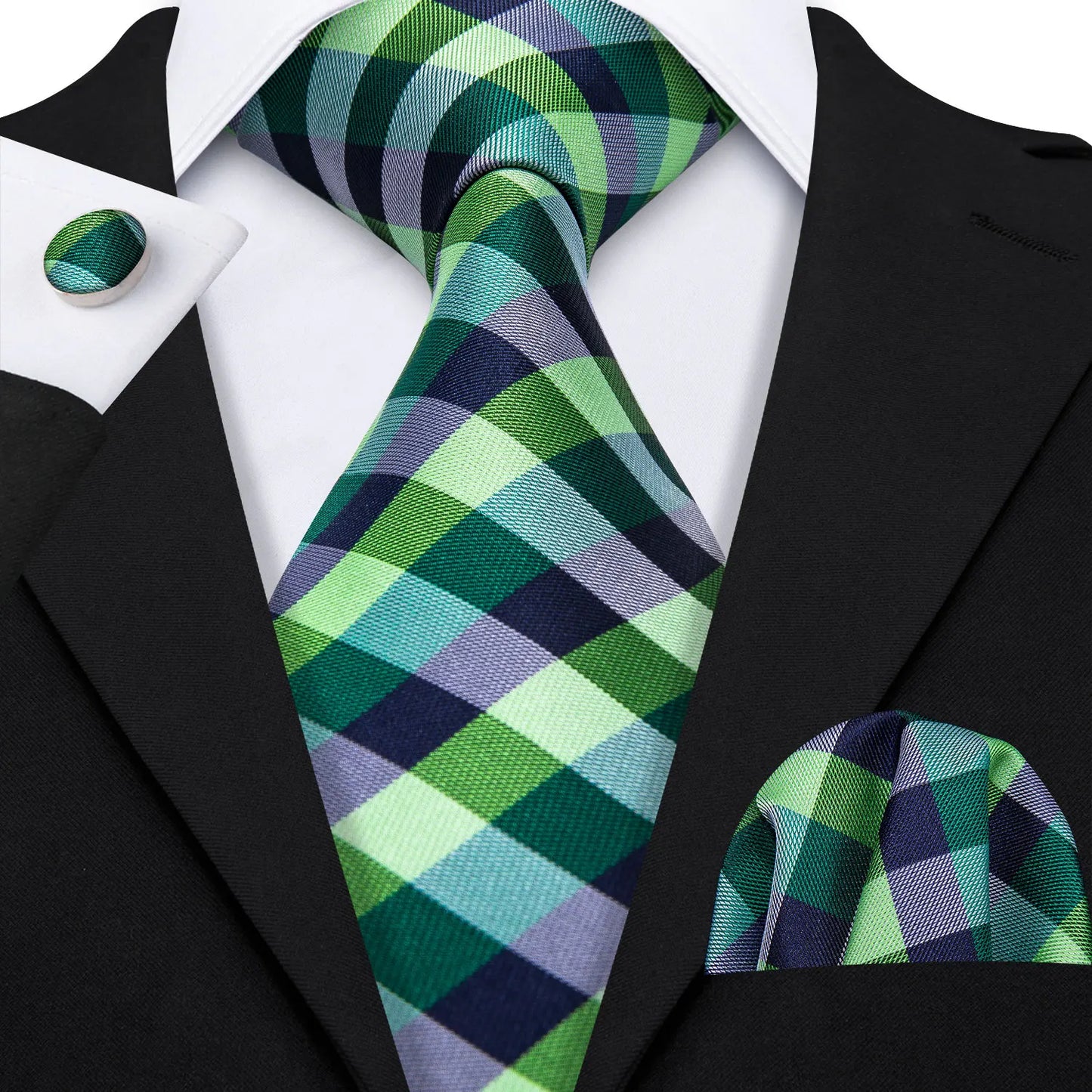 Amazony Epic Green Silk Mens Tie Hanky Cufflinks Set Mint Grass Teal Bottle Sage Pea Green Necktie For Male Wedding Business Party
