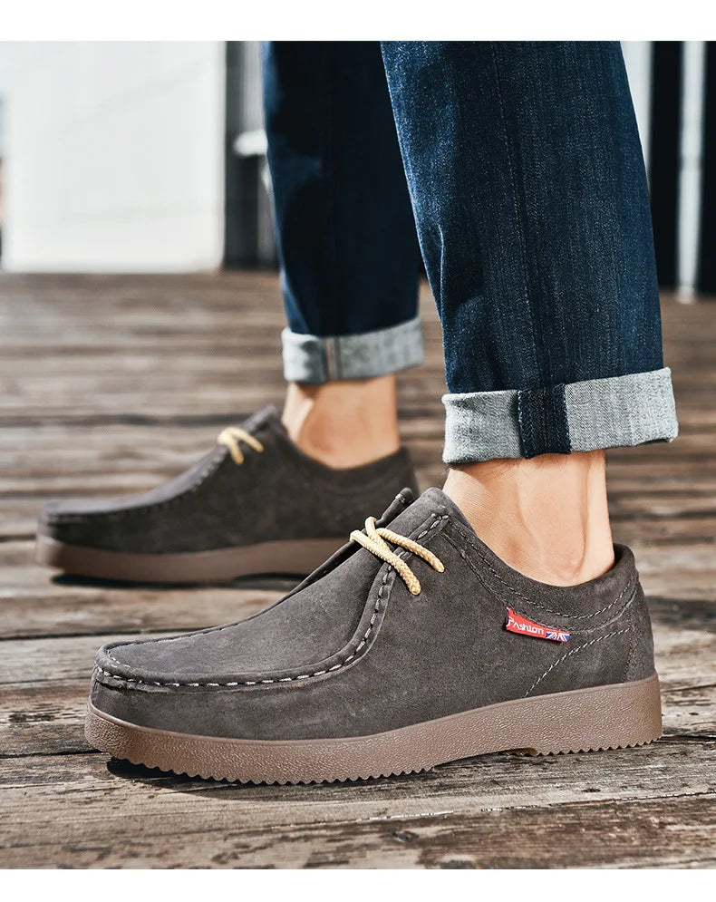 Autumn Men Casual Shoes Suede Leather Work Shoes Male Lace-up Flats Sneakers Platform British Business Party Dress Shoes 38-45