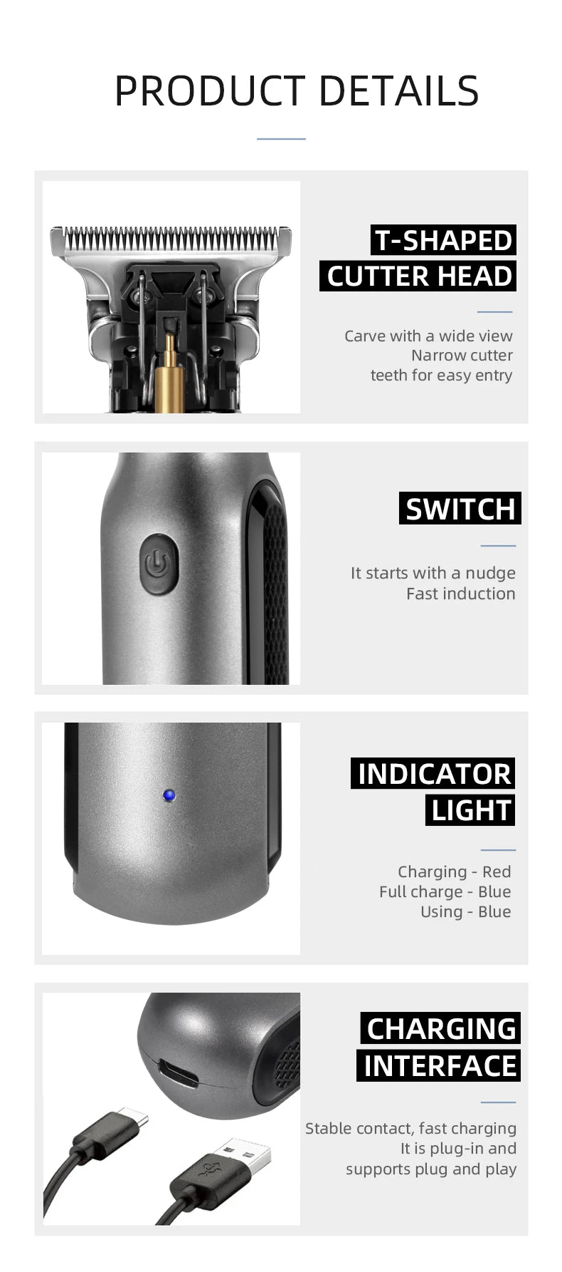 Kemei Mini Clippers Men's Beard Trimmer Zero Gapped T-Blade Hair Cutting Machine Cordless Professional clippers KM-1757