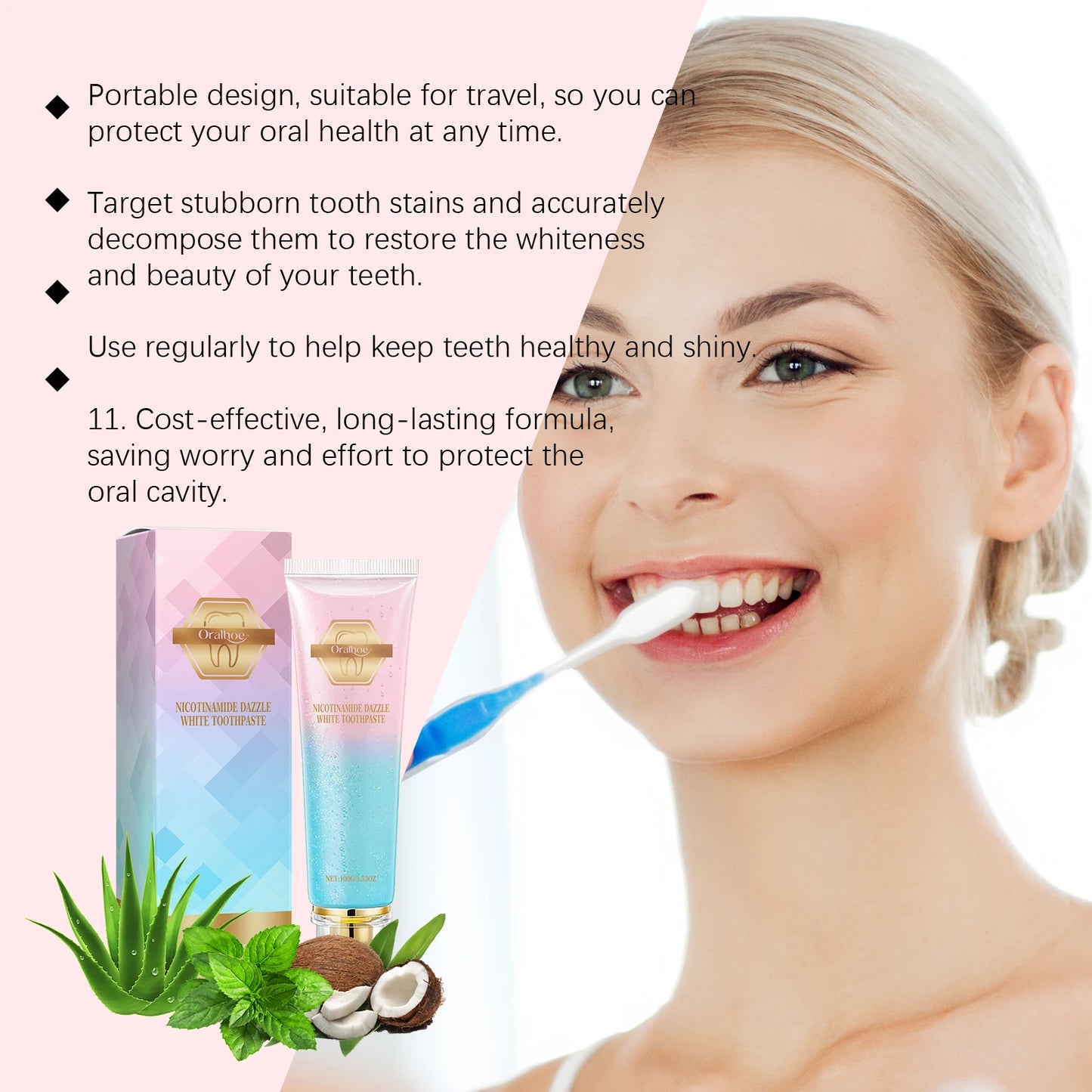 Niacinamide Whitening Toothpaste Dental Stains Removing Prevent Bad Breath Oral Cleaning Refreshing Reduces Plaque Toothpaste