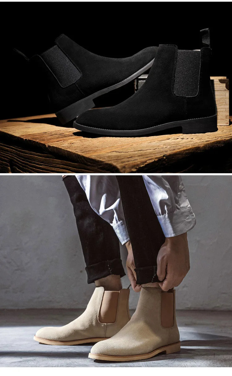 Luxury Designer New Autumn 2025  Winter Mens Pointed Suede Leather High Tops Dress Shoes For Male Formal Business Chelsea Ankle Boots