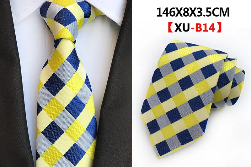 Men's Fashion Tie 8cm Silk Classic Necktie Yellow Blue Plaid Striped Flower Ties Business Wedding Mans Neckwear Gift Accessories