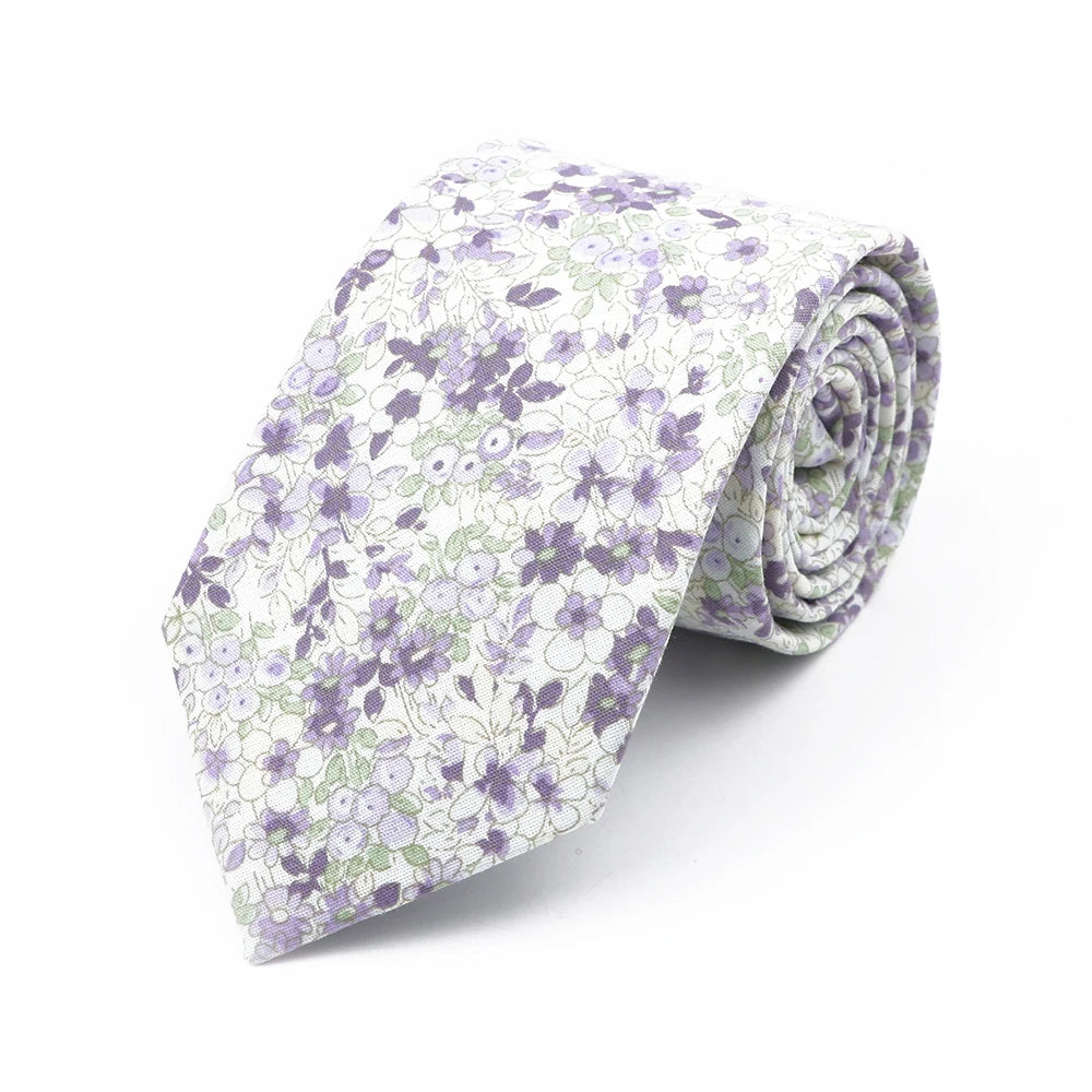 New Chic Floral Tie For Men 2025 100% Cotton Beautiful Elegant Flower Necktie White Blue Narrow Skinny Wedding Casual Cravat
