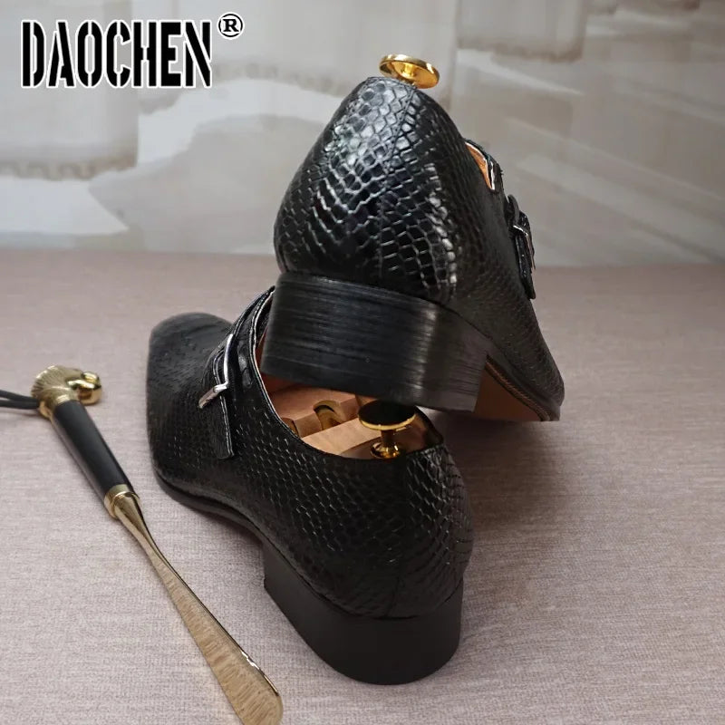 Luxury Men's Loafers Dress Shoes Snake Prints Formal Men Casual Shoes Black Brown Monk Loafers Office Wedding Leather Shoes Men 10%  FOR  ANY  PURCHASE