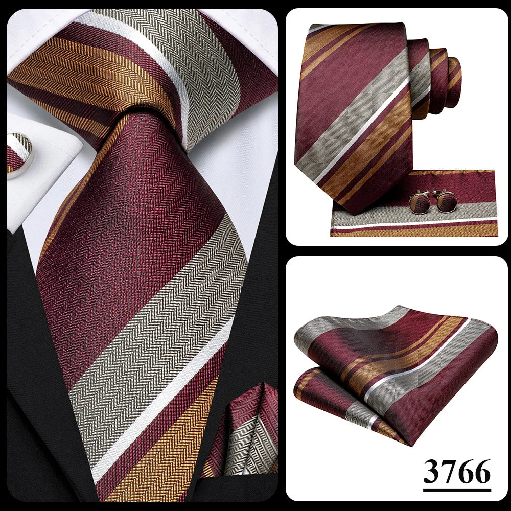 Our Brand  2025 Hi Tie Striped Sage Green Mens Fashion Necktie Handkerchief Cufflinks for Tuxedo Accessory Classic Silk Luxury Tie for Man Gift