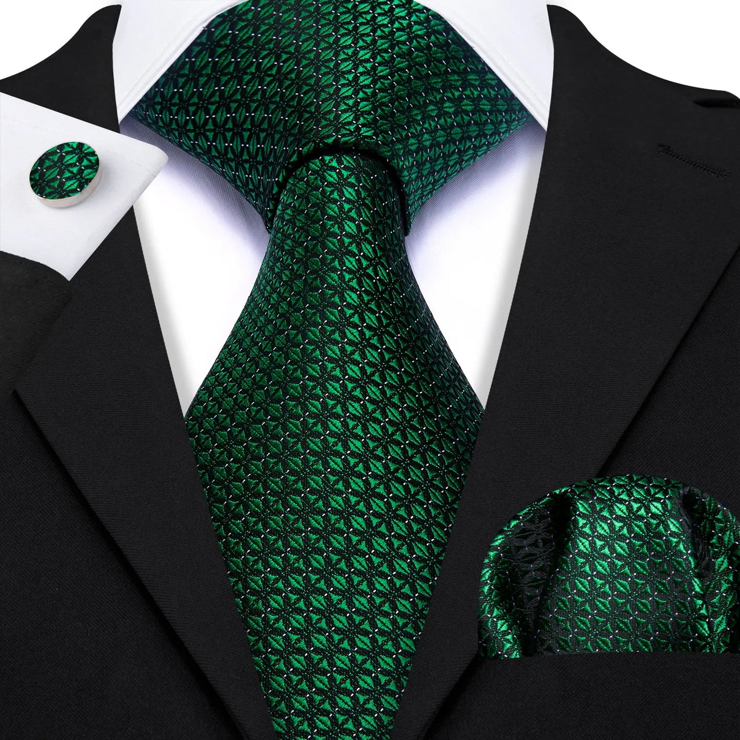 Amazony Epic Green Silk Mens Tie Hanky Cufflinks Set Mint Grass Teal Bottle Sage Pea Green Necktie For Male Wedding Business Party