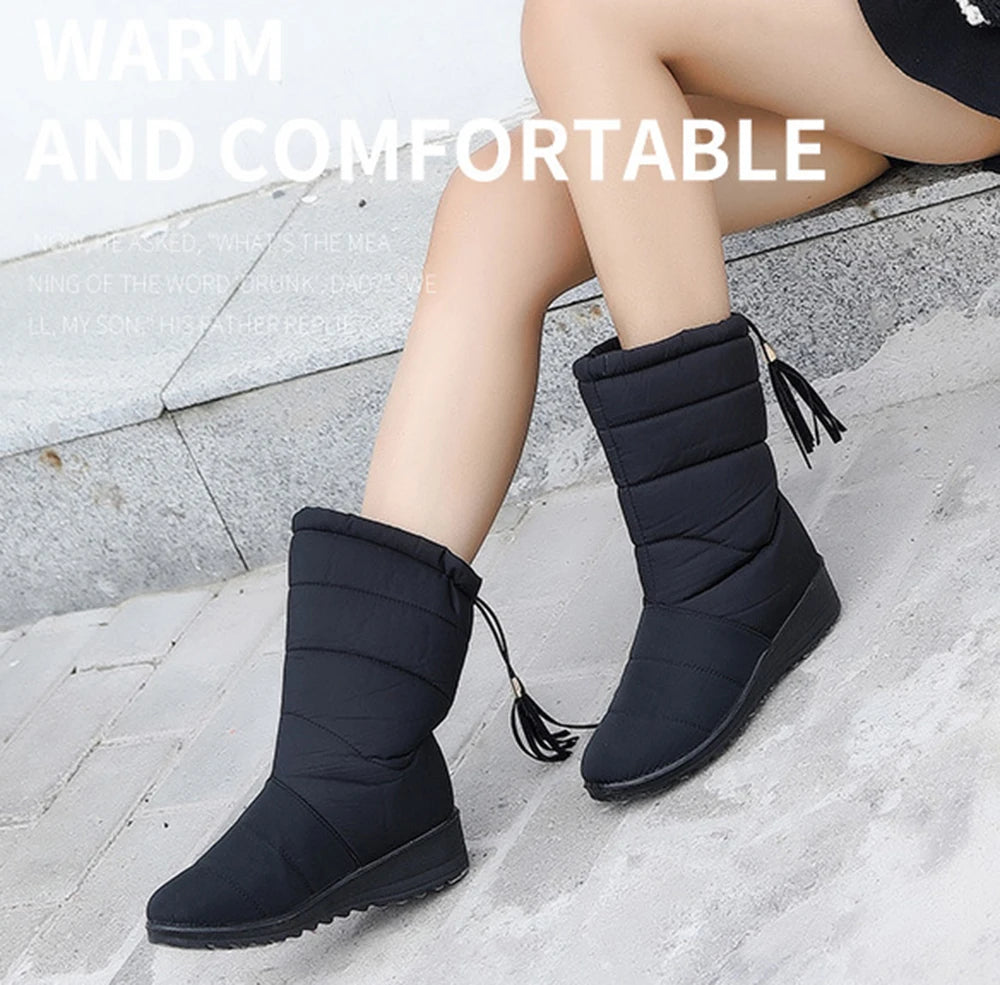 Winter Boots Women's Mid-Calf Snow Boots Women Shoes Wedges Keep Warm Fur Female Boot Shoes Chaussure Femme Botines Mujer 2024
