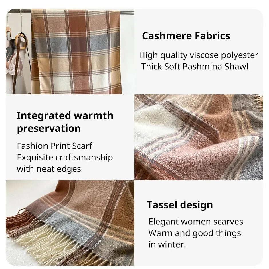 2025 Warm Plaid Cashmere Shawl Poncho Winter Scarf Luxury Print Blanket Pashmina Wraps Bufanda With Tassel Casual Stoled Echarpe