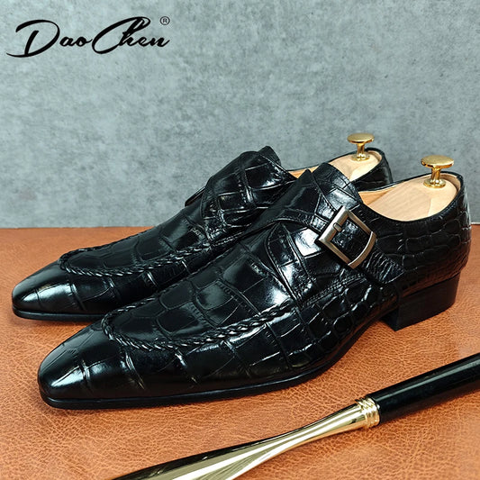 Luxury Brand Men Leather Shoes Slip-On Black Crocodile Print Woven Pattern Loafers Mens Dress Shoes Wedding Office Shoes For Men 10% OFF in still on