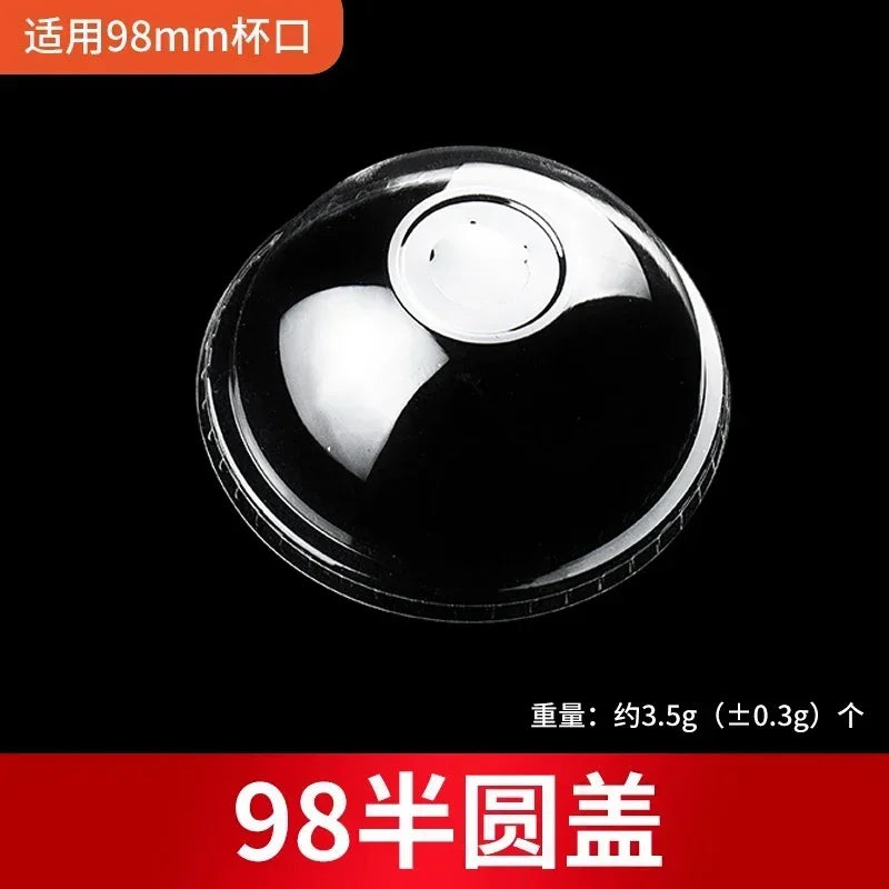 100pcs 98/90mm Caliber Cup Lid Disposable Plastic Transparent Cup Cover Milk Tea Coffee Drinks Packaged Leak Proof Cup Lids