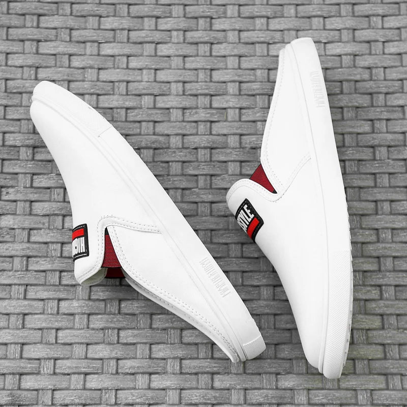 TINTINOS 2024 New Genuine Leather Mens Shoes Slippers Men Loafers Moccasins Classic White Non-slip Half Drag Casual Slides Summer Shoes Male