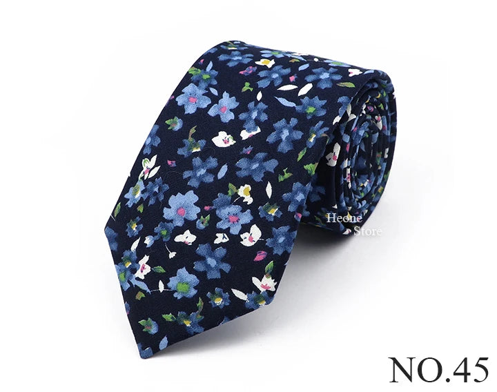 New Chic Floral Tie For Men 2025 100% Cotton Beautiful Elegant Flower Necktie White Blue Narrow Skinny Wedding Casual Cravat