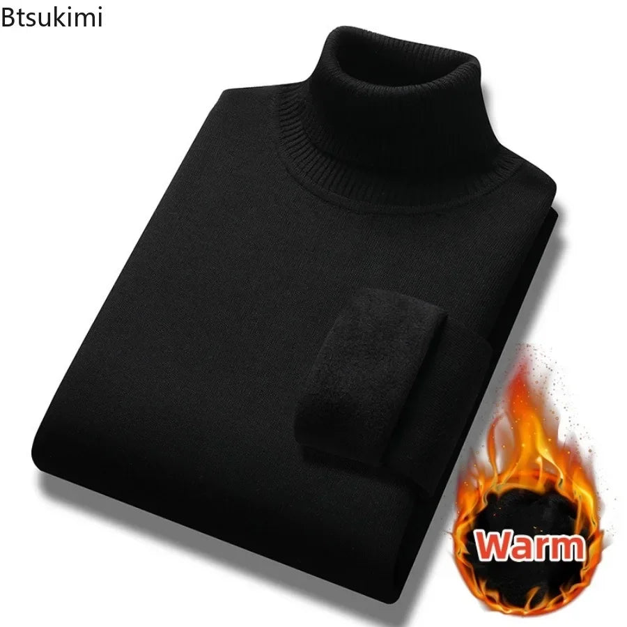 New Collection 2024-2025 Basic Warm Sweater for Men Winter Casual Pullover Warm Turtleneck Sweater Velvet Thick Solid Slim Bottoming Shirt Homme