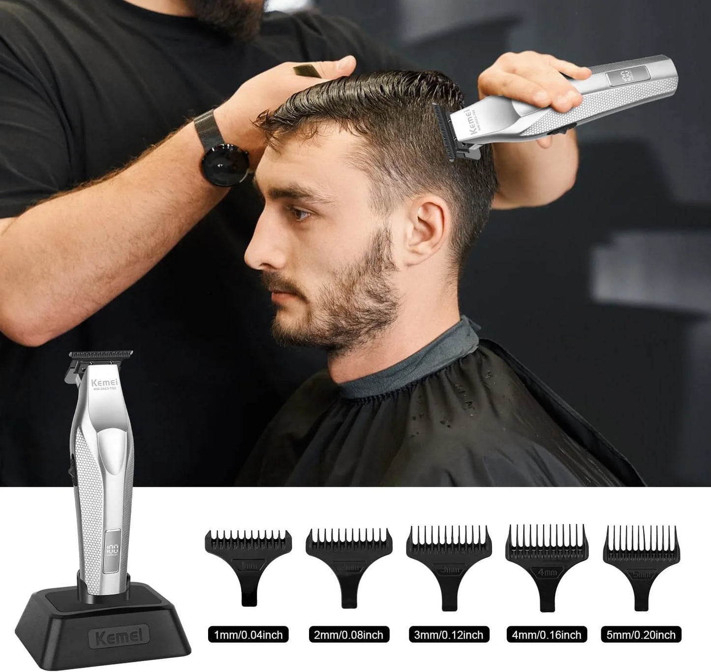 Kemei Barber Professional Hair Clipper and Hair Trimmer Combo Electric Men Zero Gapped Trimmer Fade Finish Hair Cutting Machine
