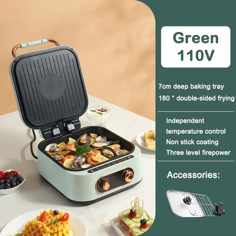 New 2024-2025 110V Multifunction Electric Baking Pan Deepen Cooker Double-side Heating Thick Pancake Machine Hot Pot Barbeque Steak Frying Pan