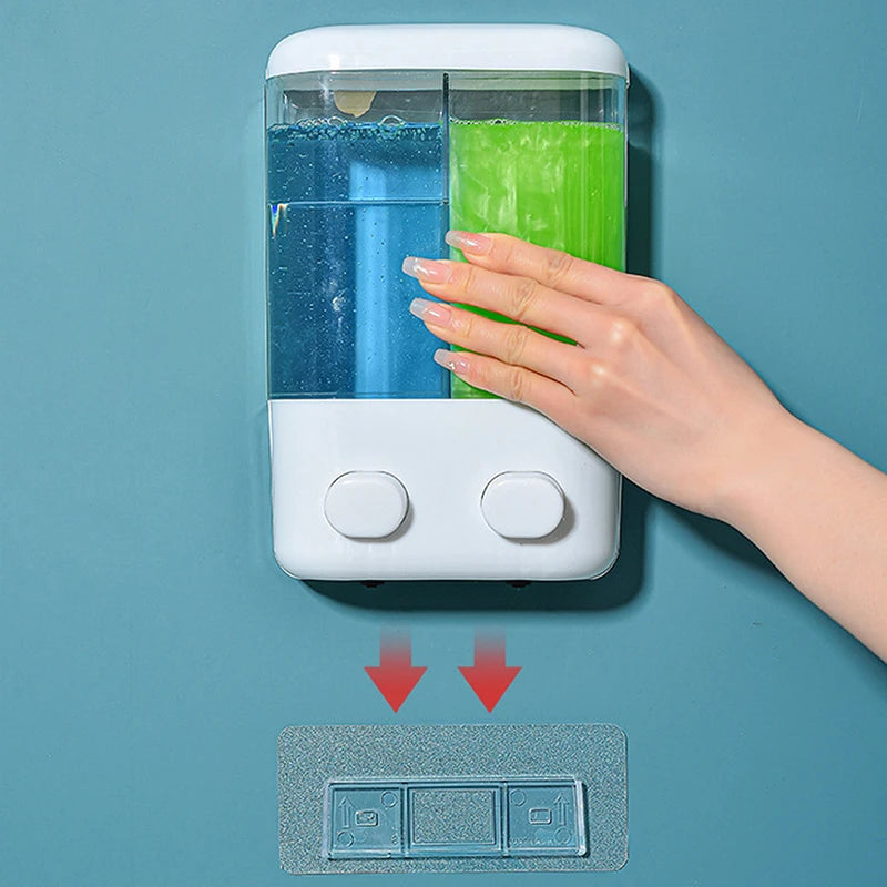 Doublehead Soap Dispenser Bathroom Wall Mount Shower Shampoo Bottle Lotion Container Holder Double Head Foam Hand Wash Dispenser