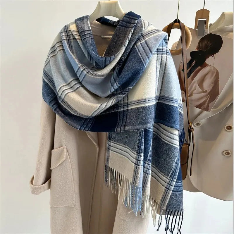 2025 Warm Plaid Cashmere Shawl Poncho Winter Scarf Luxury Print Blanket Pashmina Wraps Bufanda With Tassel Casual Stoled Echarpe