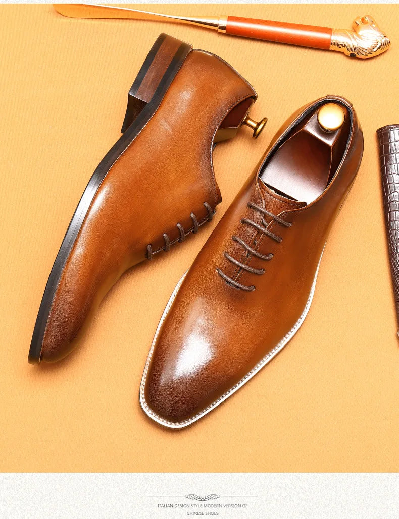 2024-2025 Italian Design Genuine Leather Shoes for Men Business Shoes Lace Up Oxfords Male Wedding Dress Shoes Men Plus Size 37-46