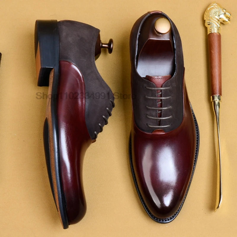 New 2024 HNXC Mens Oxford Genuine Leather Shoes Black Brown Classic Shoes Brogue Lace Up Dress Wedding Office Business Men Formal Shoes