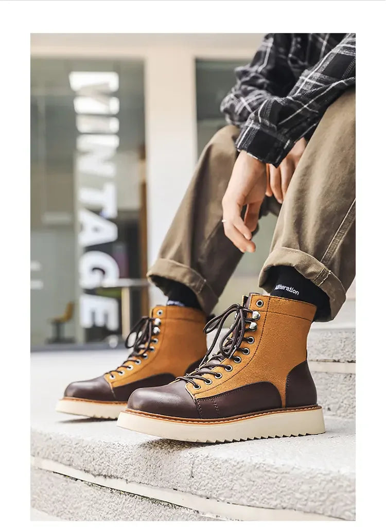 New Collection 2024-2025  Brand Men Genuine Leather  Boots 2024 Men Brand Comfortable Retro British Style Work Outdoor Ankle Classic Handmade Boots Buy one boots Get a free Laptop stand