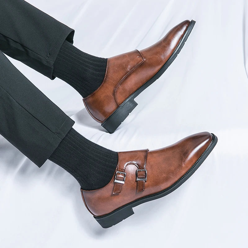 2024-2025 New Leather Shoes for Men Monk Shoes Classic Brown Wedding Shoes for Men Fashion Casual Men Shoes Evening Dress Moccasins
