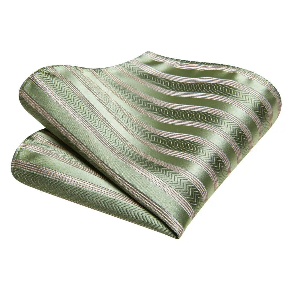 Our Brand  2025 Hi Tie Striped Sage Green Mens Fashion Necktie Handkerchief Cufflinks for Tuxedo Accessory Classic Silk Luxury Tie for Man Gift