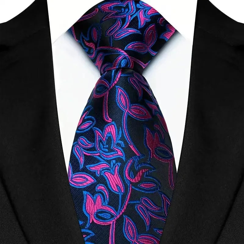 Luxury 8CM Mens Necktie Purple Color Stripes Floral Plaid Ties For Man Groom Jacquard Woven Neck Tie For Business Wedding Party