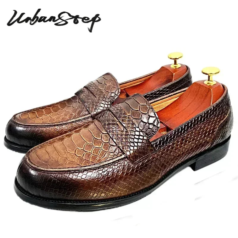LUXURY MEN LEATHER SHOES BLACK COFFEE SLIP ON SNAKE PRINT DRESS MEN'S CASUAL SHOES WEDDING OFFICE BANQUET Loafers Shoes For Men