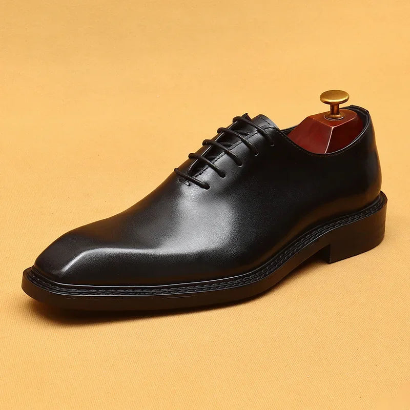 Handmade Mens Wedding Oxford Shoes Brown Genuine Leather Brogue Men's Dress Shoes Lace Up Business Formal Shoes for Men